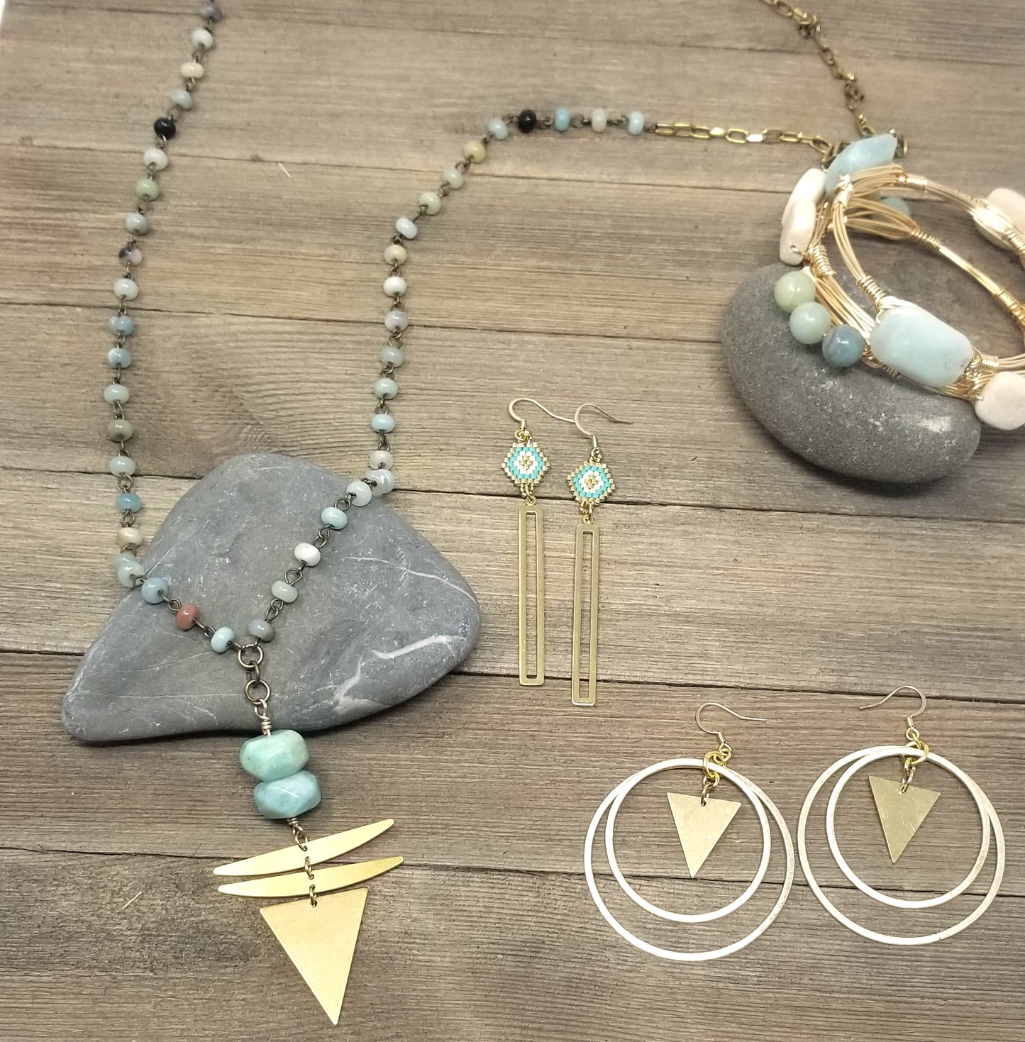 Amazonite bangle, amazonite cluster bangle, fieldstone bangle set