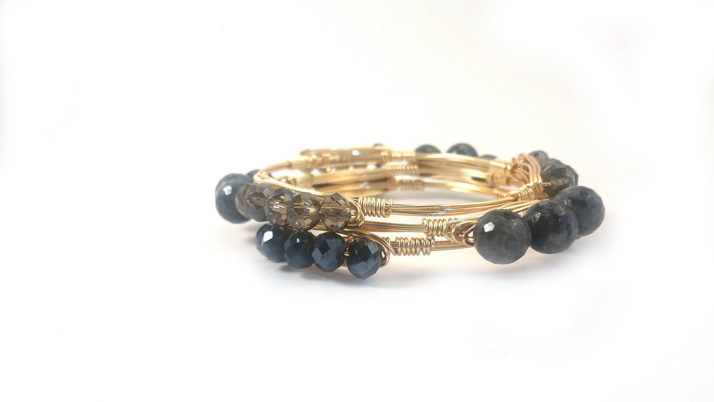 Labradorite bangle bracelet, grey bracelet, faceted gray bangle