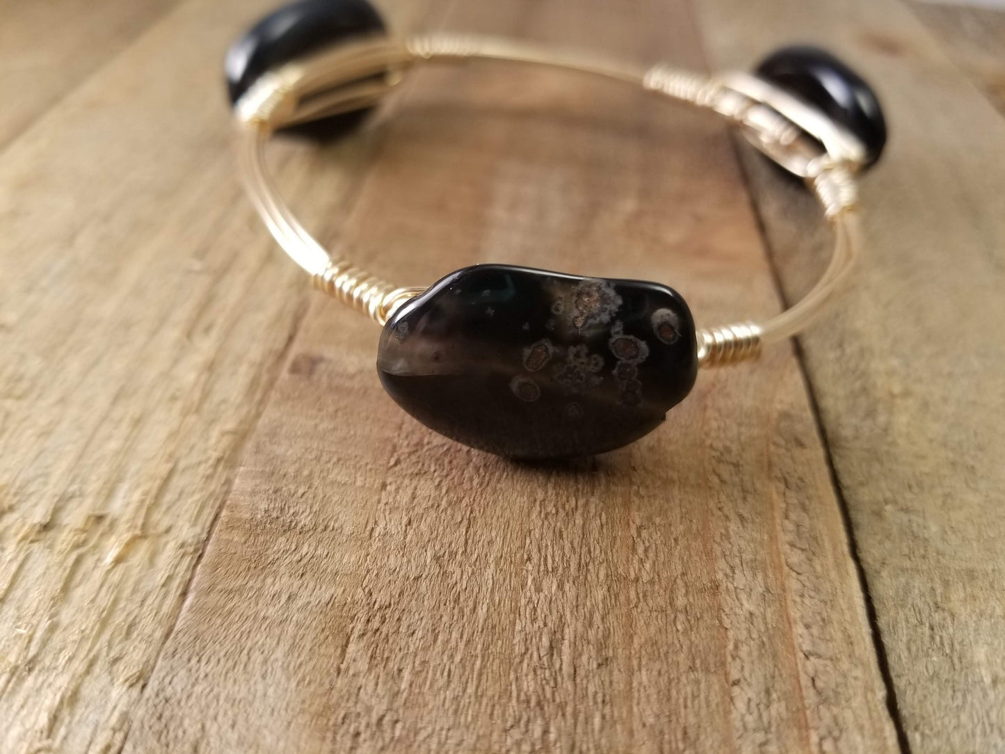 Zebra jasper bangle-black crystal bracelet-black agate bangle set