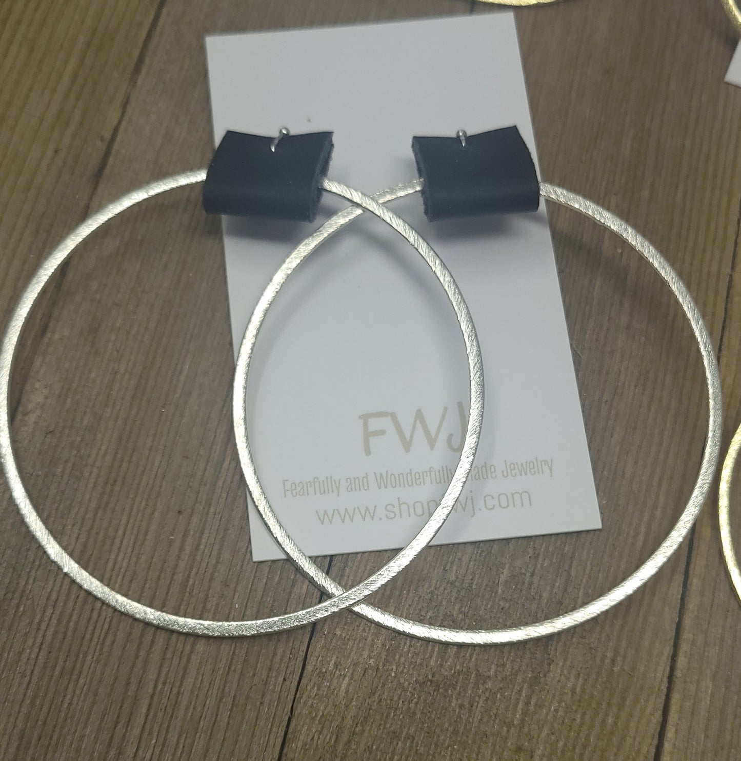 Hoop earrings with leather loop, Brushed gold or silver hoop earrings with leather accents--3 sizes/ 4 shades of leather