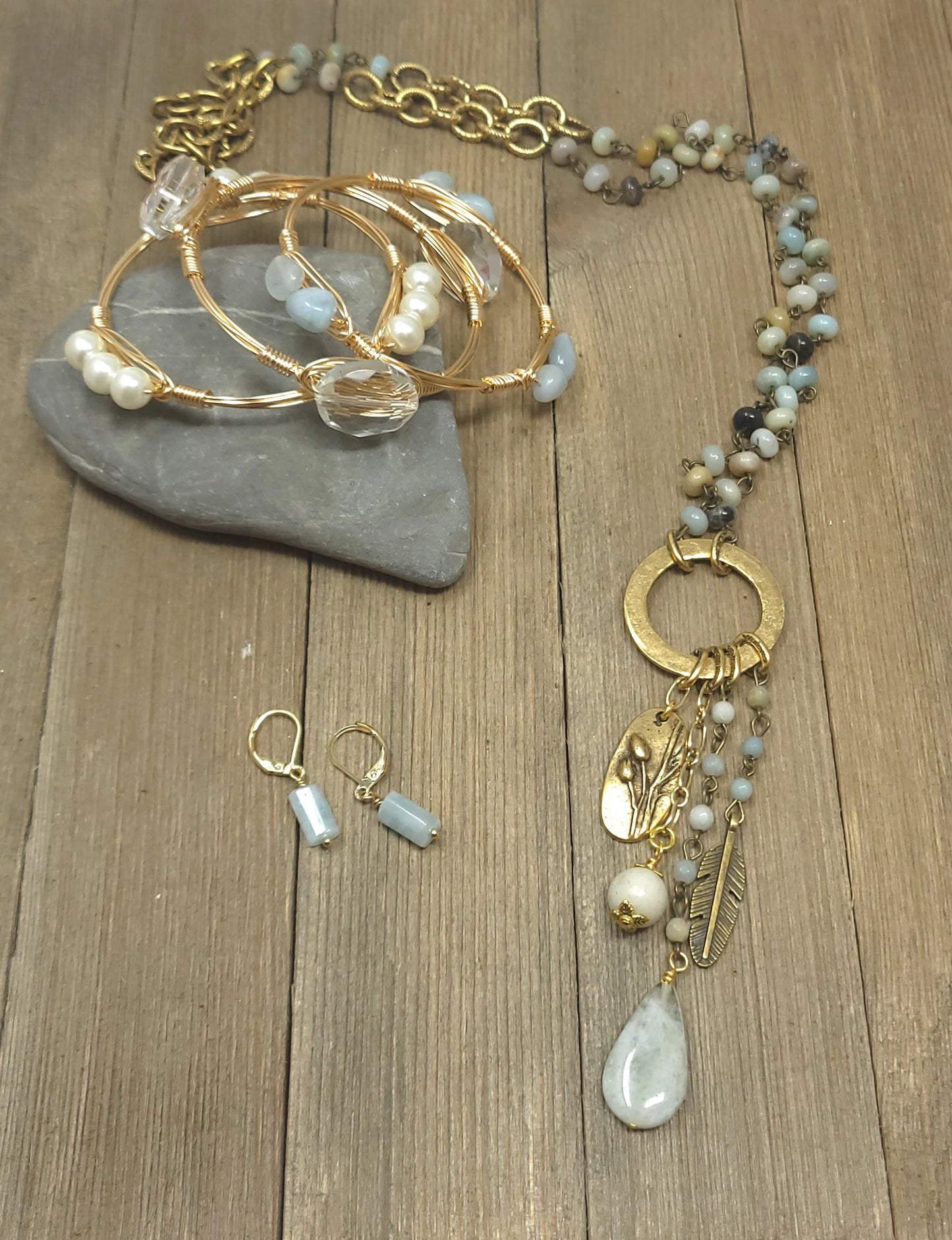 Aquamarine column earrings with gold or silver plated lever back wires