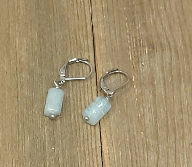 Aquamarine column earrings with gold or silver plated lever back wires
