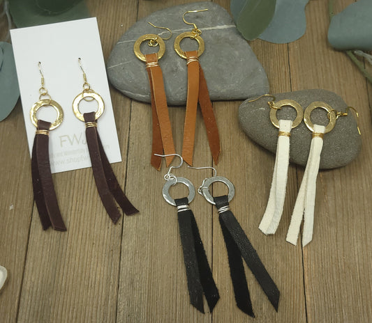 Leather tassel earrings in 4 colors