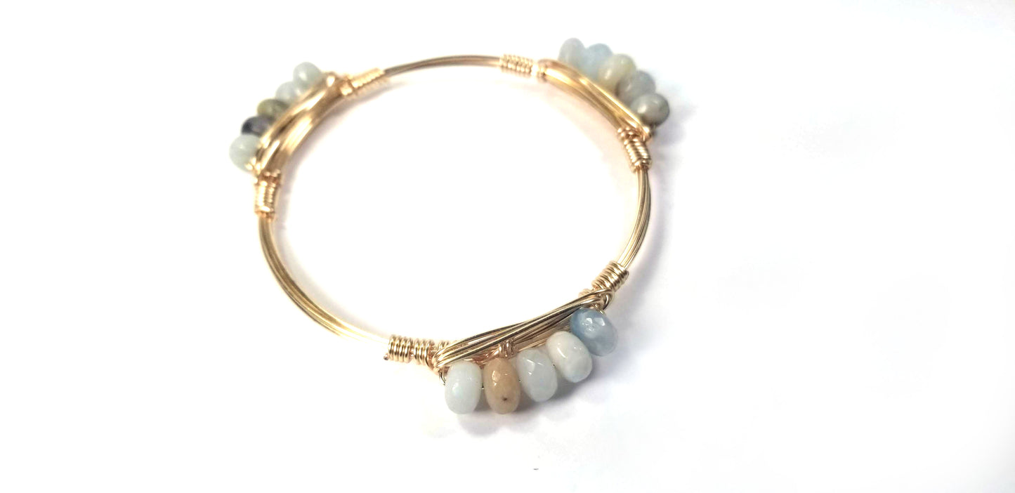 Amazonite abacus cluster bangle bracelet