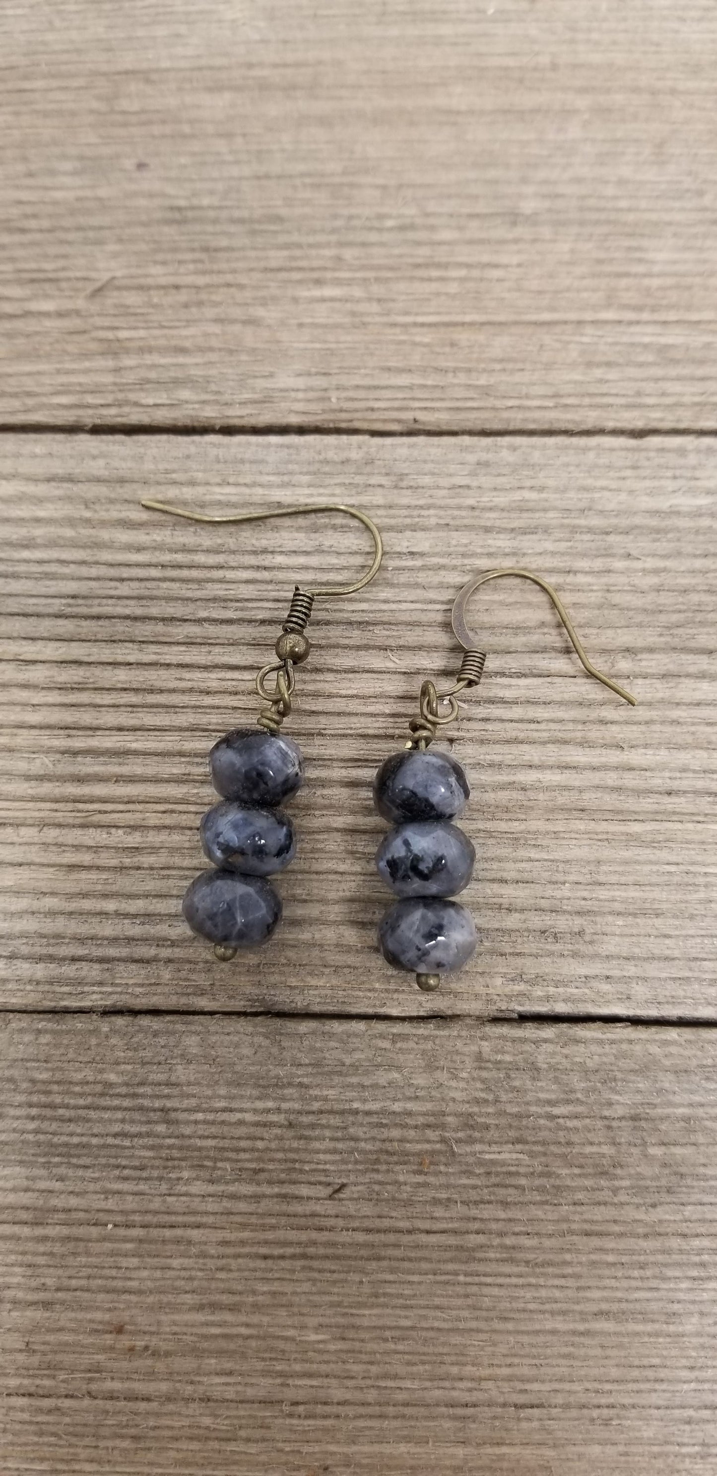 Three stone drop earrings--Aqua terra jasper, labradorite, or amazonite