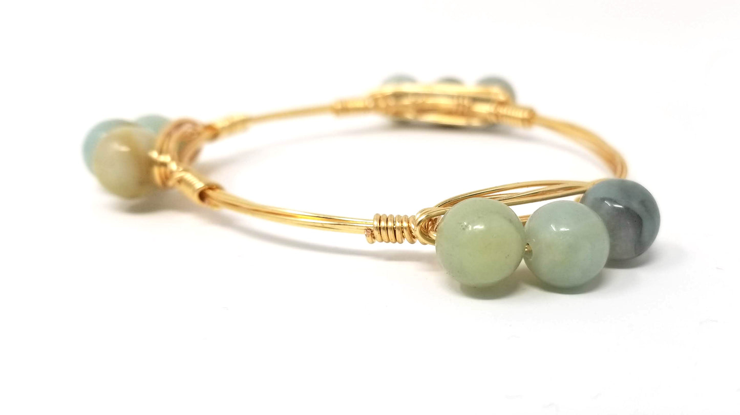 Amazonite bangle, amazonite cluster bangle, fieldstone bangle set