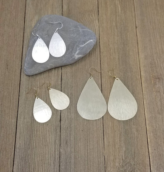 Brushed silver or gold teardrop earrings, brushed silver or gold light-weight earrings