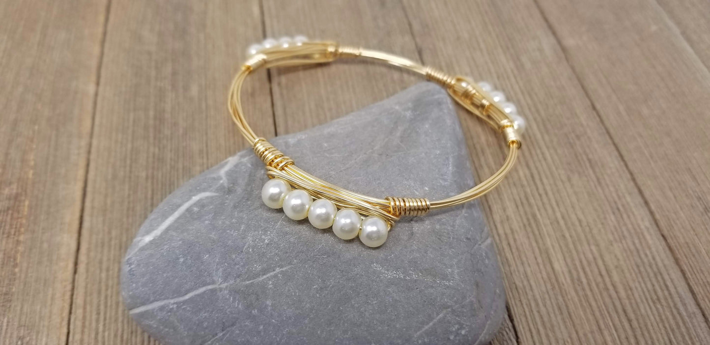 Crystal and keshi pearls set of 3  bangle bracelets