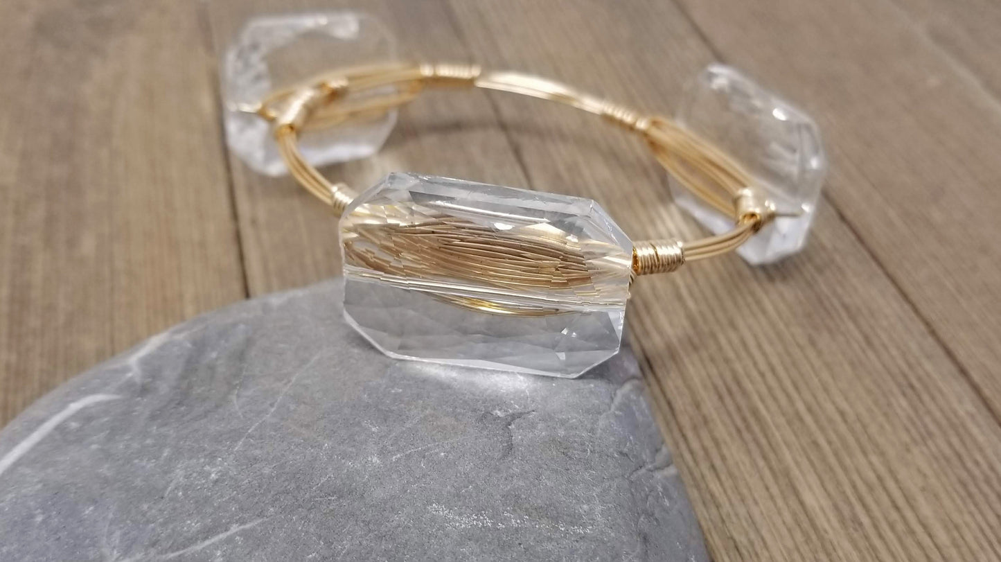 Crystal and keshi pearls set of 3  bangle bracelets