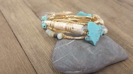 Turquoise bracelet, amazonite bangle and antler bangle set of 3 designer bangle bracelets