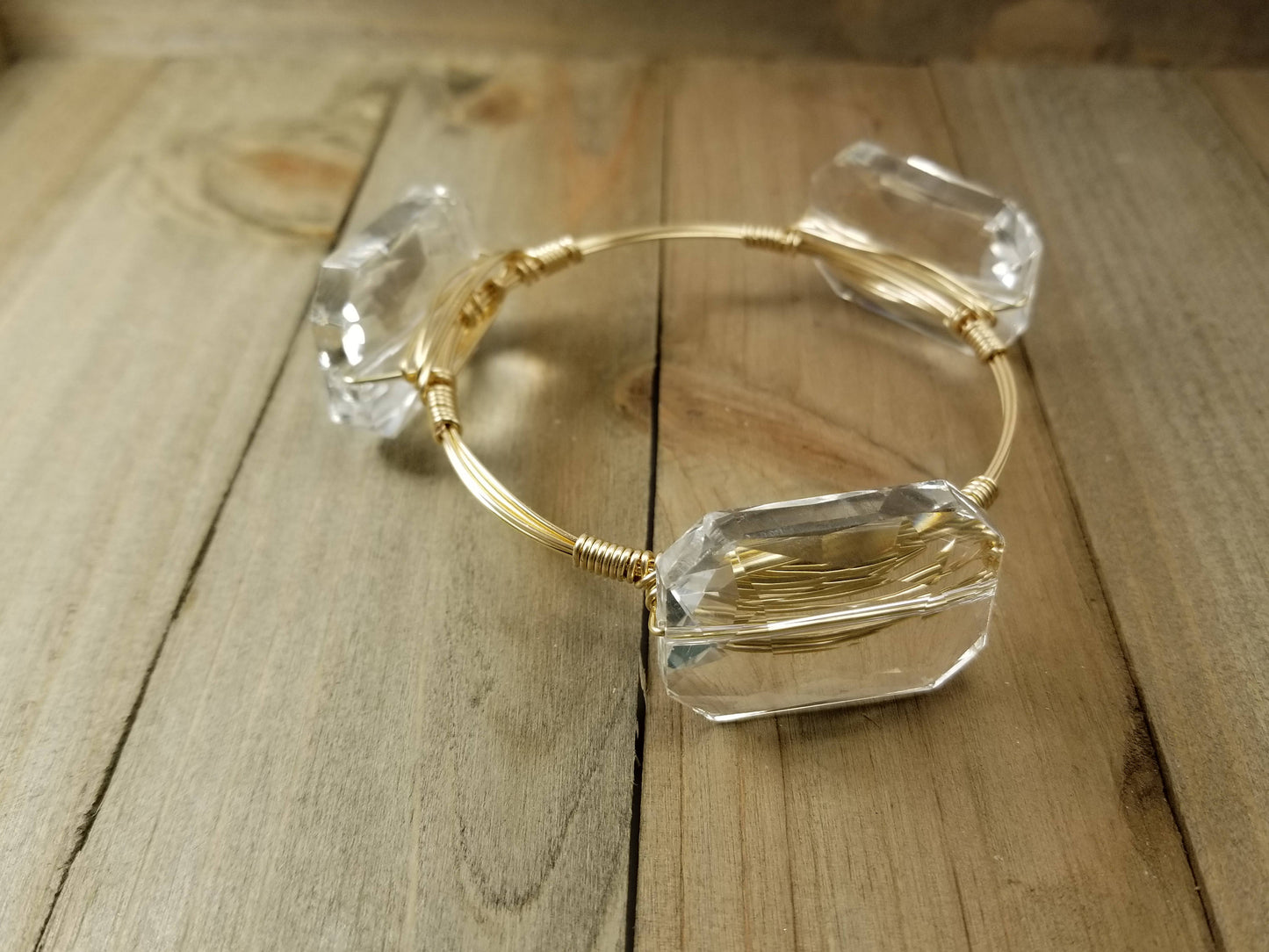 Large clear crystal bangle bracelet