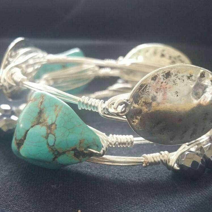 Turquoise nugget bangle bracelet