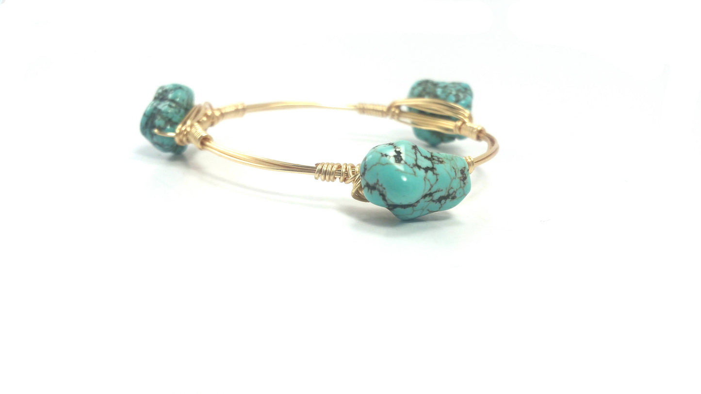 Turquoise nugget bangle bracelet