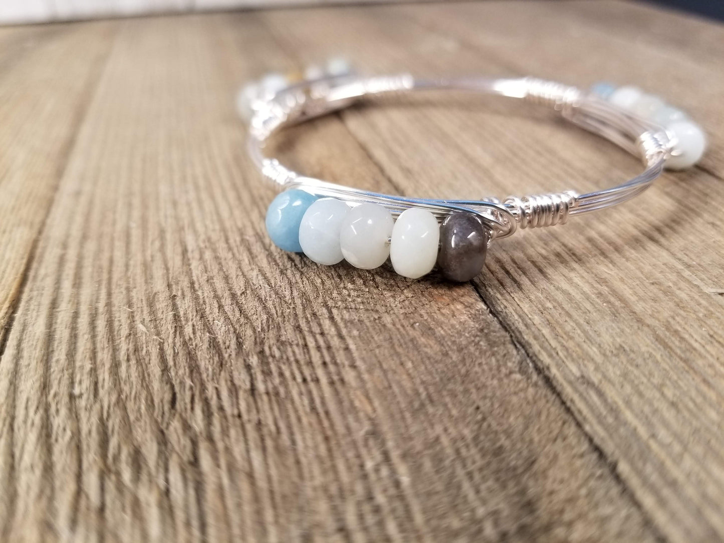 Amazonite abacus cluster bangle bracelet