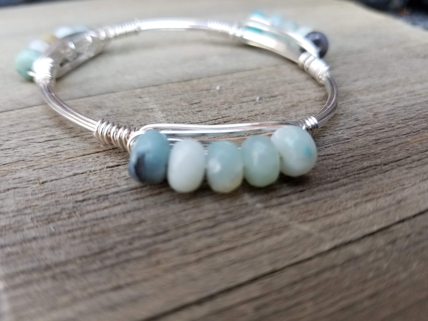 Amazonite abacus cluster bangle bracelet