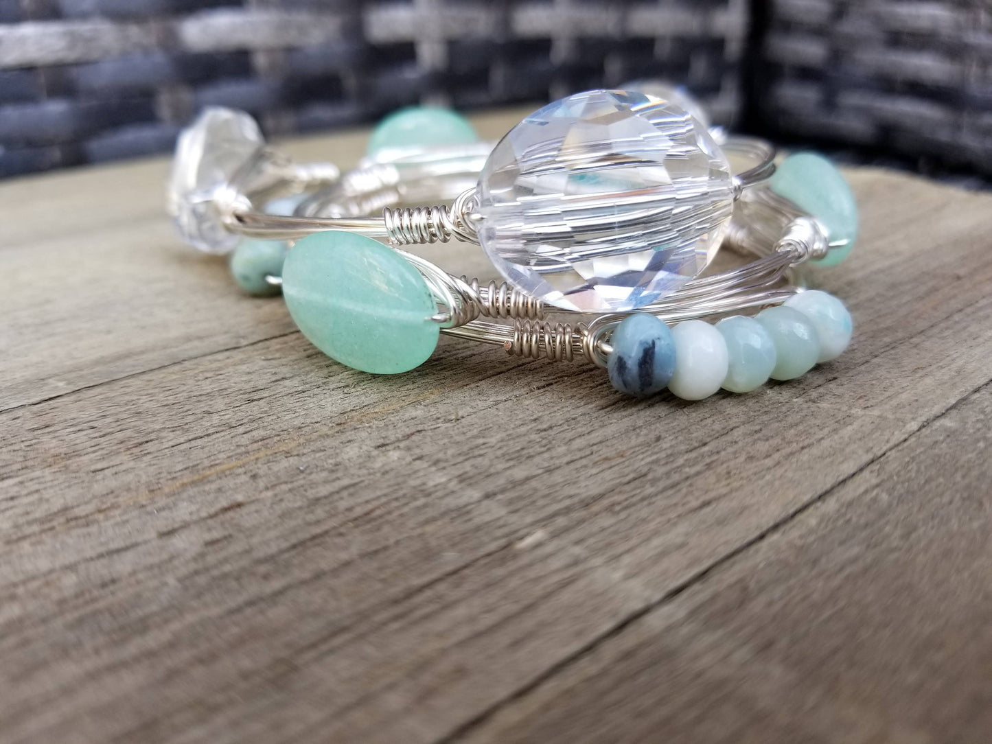 Amazonite abacus cluster bangle bracelet